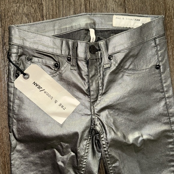 Rag & Bone Leggings Skinny Jeans Pewter Metallic - Picture 5 of 12